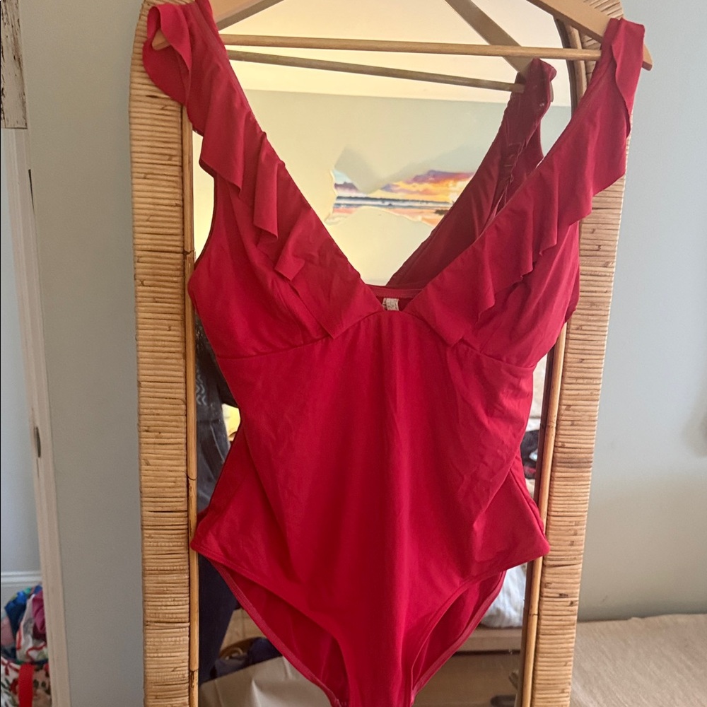 Ruffle-Trim One-Piece Swimsuit in Red